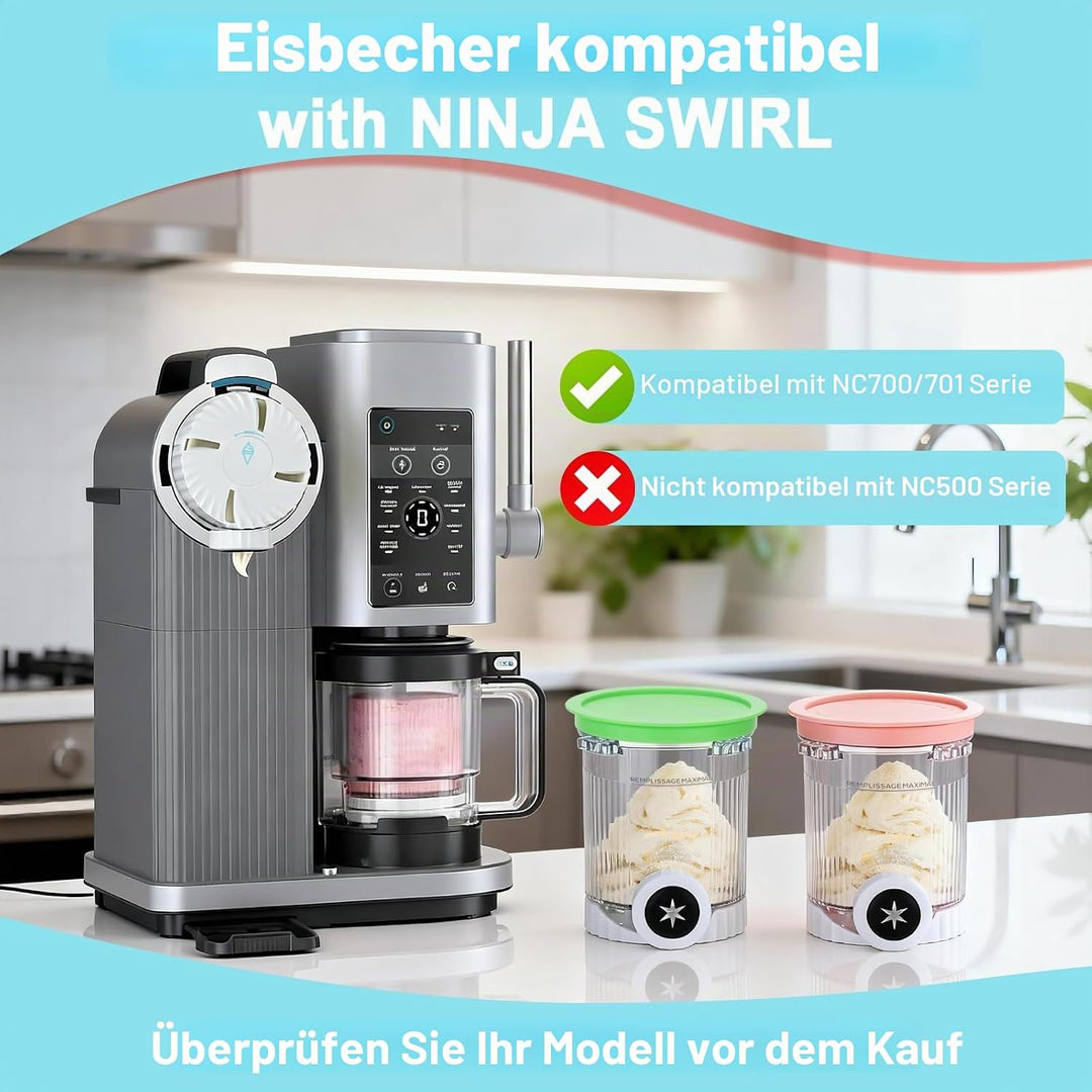 2 Stück Behälter für Ninja Creami Swirl 480 ml, Ninja Eismaschine Zubehör | Ersatzbecher für Ninja S