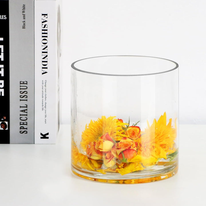 TSKDKIT Glas Blumenvase Modern Zylinder Vase, Handgemacht Kristall Vasen 15cmx15cm Kerzenhalter Glas
