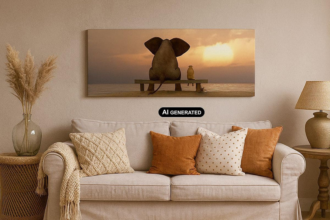 Wandbilder Dekoration Wohnzimmer Elefant Ufer Meer Panorama Bilder auf Leinwand 120x50cm Leinwandbil