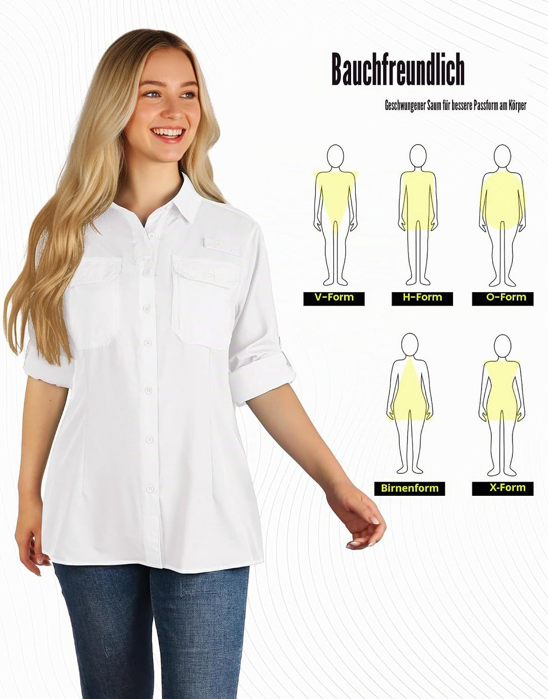 33,000ft Hemdbluse Damen UPF50 UV Schutz Hemd Schnelltrocknende Button-Down Shirts Atmungsaktive Wan