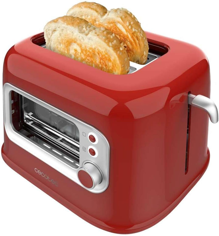 Cecotec Vertikaler Toaster RetroVision Red, 700W Leistung, 2 Extra-breite Schlitze, Einzigartiges An