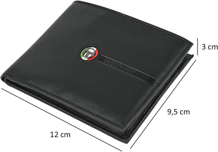 Sergio Tacchini Herren-Geldbörse aus echtem Leder, Schwarz, mit Kartenfach und Geschenkbox 11 x 9 x