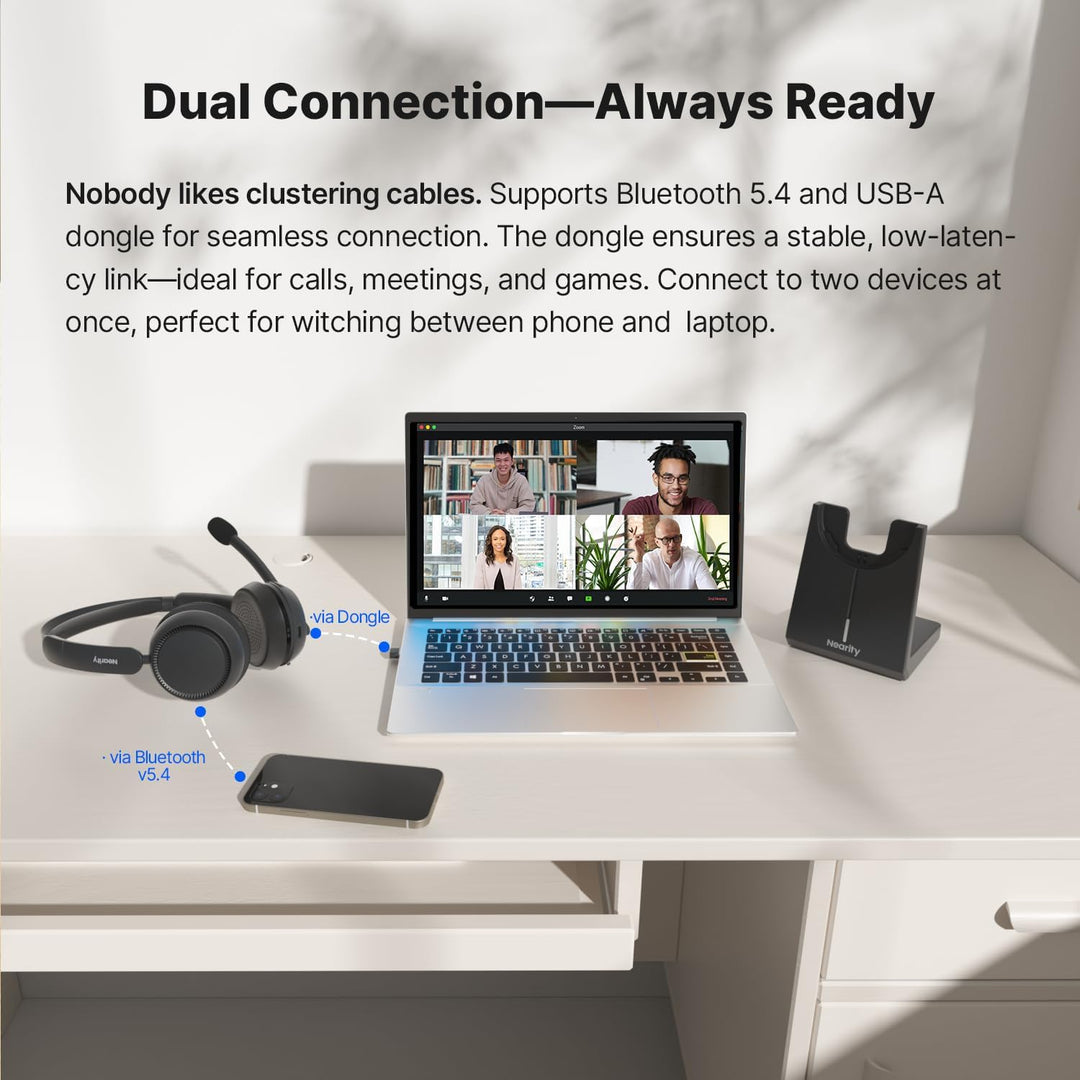 NEARITY EP320 Wireless Headset mit Mikro für Arbeit, Bluetooth-Headset mit Geräuschunterdrückung, US