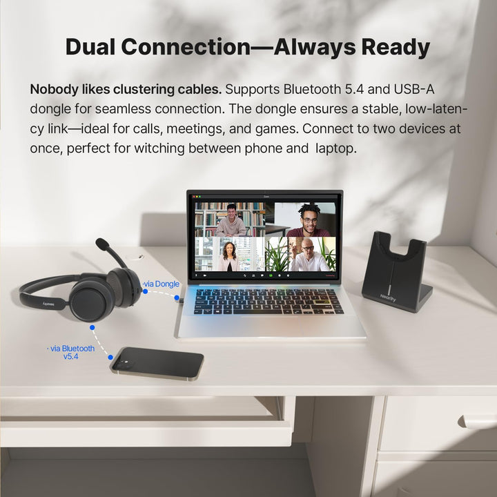 NEARITY EP320 Wireless Headset mit Mikro für Arbeit, Bluetooth-Headset mit Geräuschunterdrückung, US