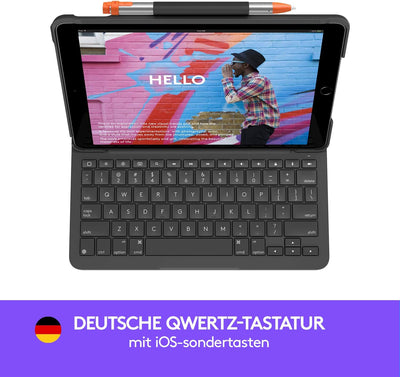 Logitech Slim Folio für iPad (7., 8. und 9. Generation) Tastatur-Case mit integrierter kabelloser Ta