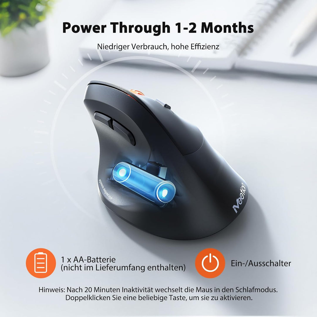 MEETION Neue ergonomische kabellose Maus, vertikale Bluetooth-Maus mit 3 Multi-Geräte-Kopplungen für