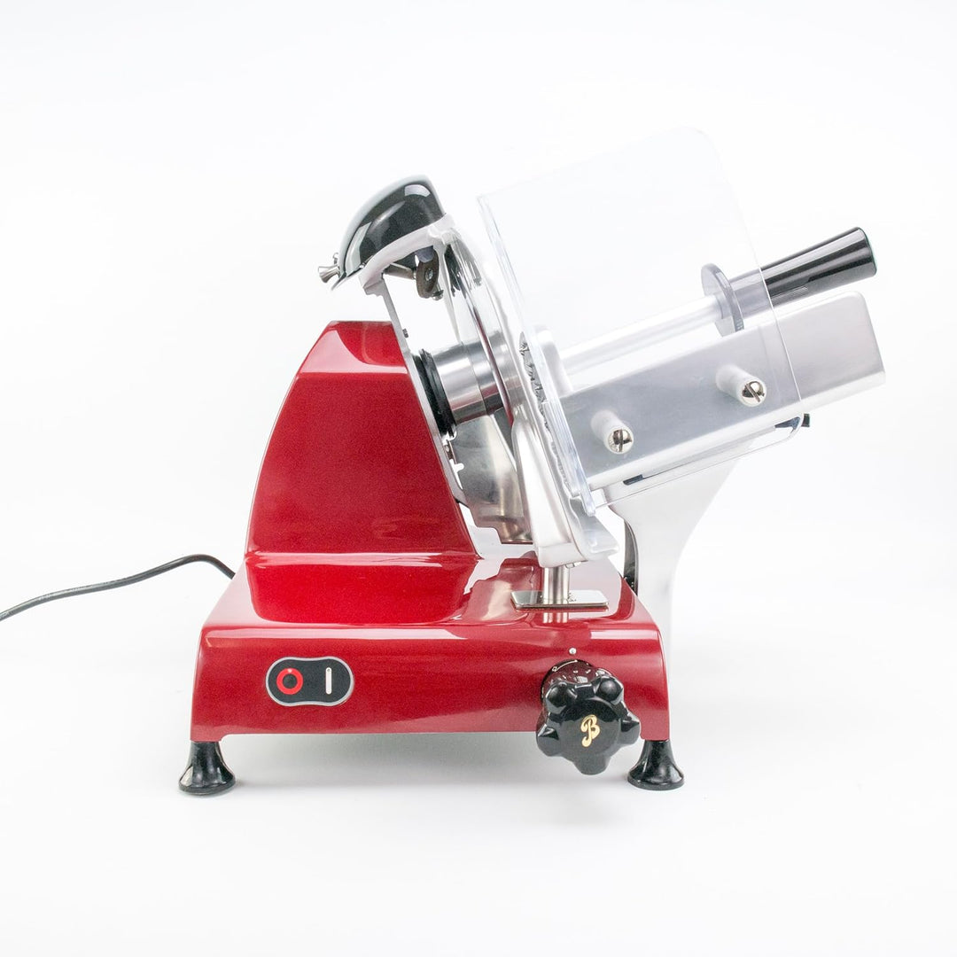 Berkel Red Line 250 rot Profi Aufschnittmaschine + Einlegebrett aus alten Wein Fassholz - Sonderange