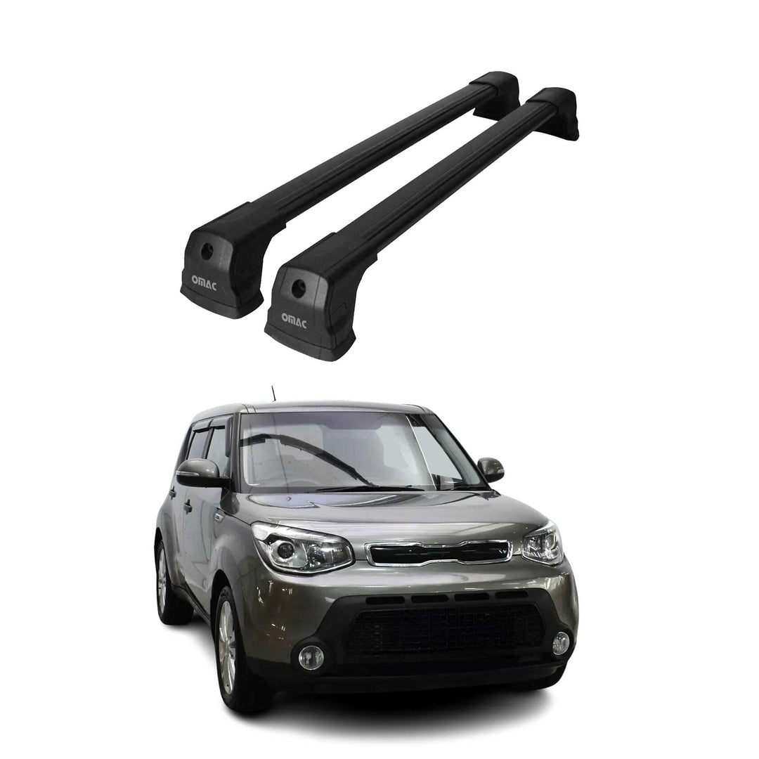 Omac Relingträger Dachträger Kompatibel mit Kia Soul 2013-2019 Aluminium Dachreling 2 TLG Schwarz, S