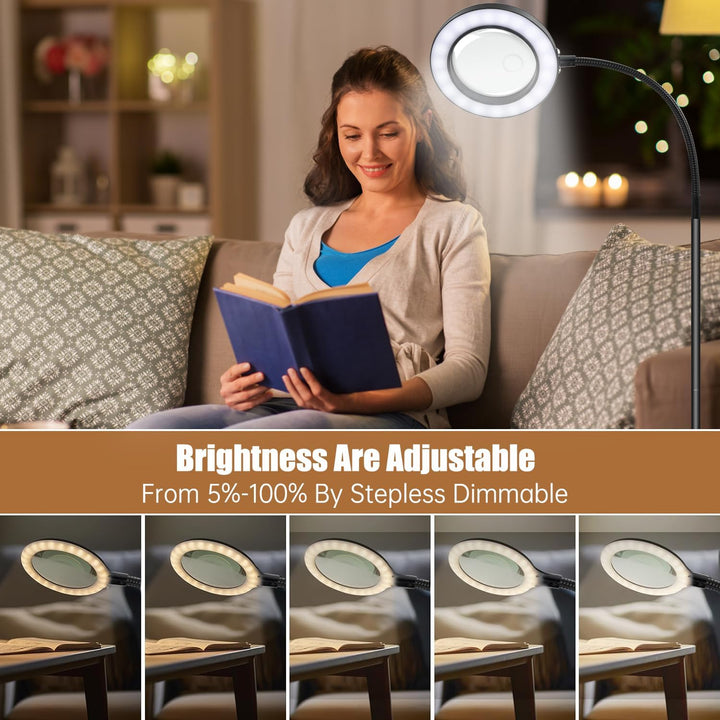 Lupe mit Licht und Ständer 5X 10x, Dimmbare Lupe mit Licht mit 36 LED, Verstellbare Lupenleuchte mit