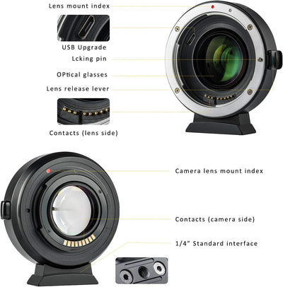 VILTROX EF-EOS M2 0,71x Speedbooster Adapter Autofokus für EF-mount Objektiv für für Canon EOS M Sys