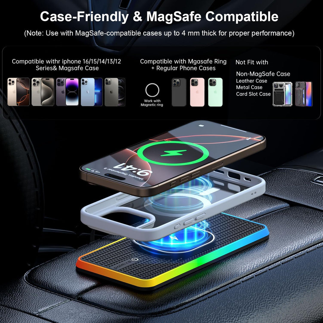 RGB Wireless Charger Auto für MagSafe, Polmxs 15W Induktive Ladestation Magnetisch Auto LED Induktiv