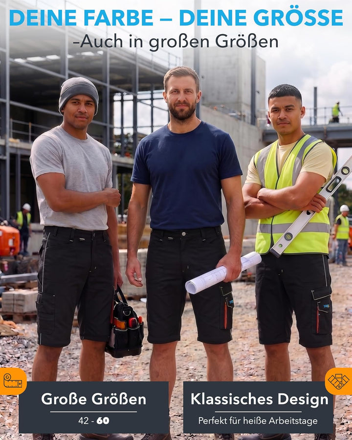 TMG | Profile Arbeitsshorts für Herren, komfortabel, Kurze Schutzhose mit Werkzeugtasche, mit Stretc