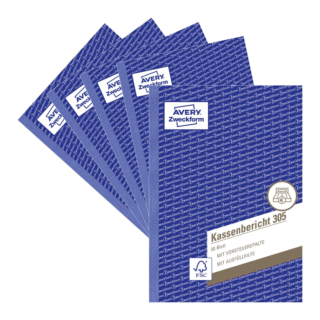 AVERY Zweckform 305-5 Kassenbericht (A5, 50 Blatt, mikroperforiert, retrograde Ermittlung der Tagese
