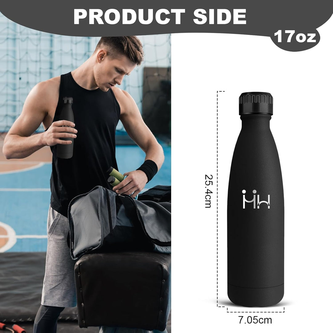 Mujigaga Thermosflasche, 500ml Trinkflasche Edelstahl, BPA-Frei, Trinkflasche Auslaufsicher, 24h Kal