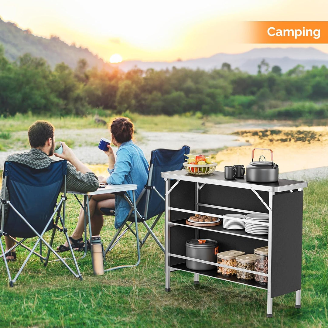 Bonnlo Campingtisch aus Aluminium, Klappbarer Outdoor Bartisch, Leicht & Tragbar, 2-stufige Ablage m