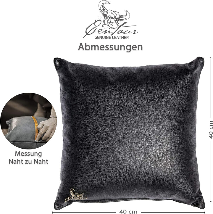 Centaur - Deko Lederkissen 40 x 40 cm für Sofa oder Schlafzimmer schwarz - Echt Leder Kissen Echtled