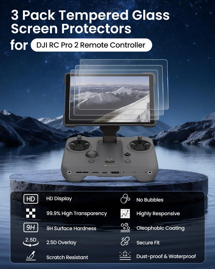 LKTOP 3er Pack RC Pro 2 Displayschutzfolie für DJI Mavic 4 Pro Controller-Zubehör HD Panzerglasfolie
