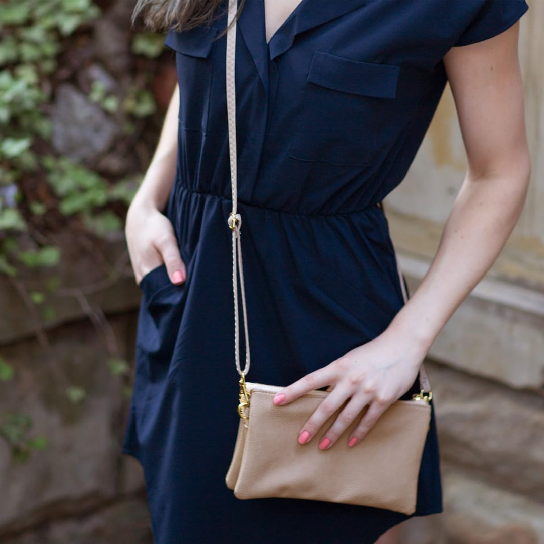 Humble Chic Vegan Leather Wristlet Clutch or Small Purse Crossbody Bag, Includes Adjustable Shoulder