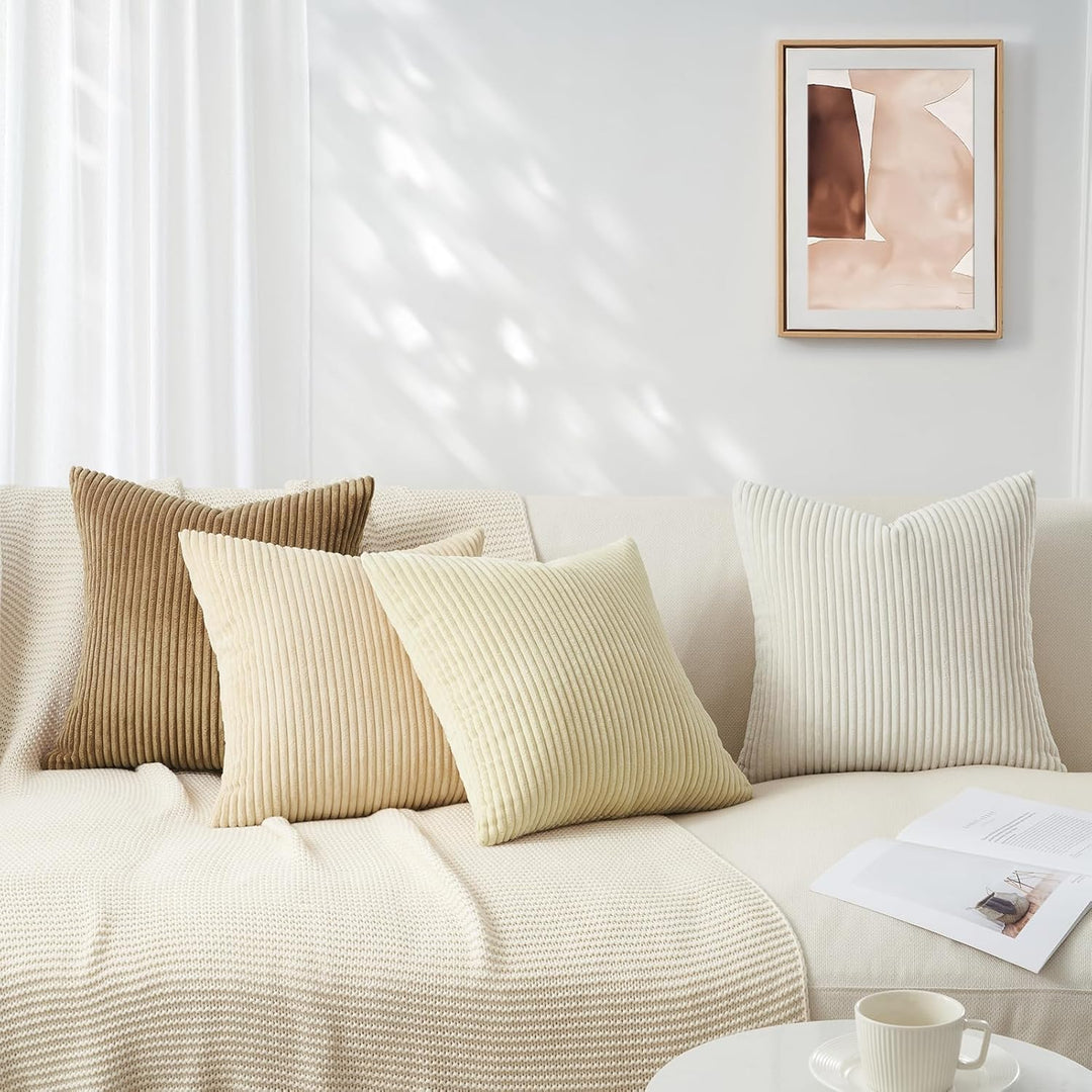 Topfinel Kissenbezug 40x40 cm Beige 4er Set Kordsamt Kissenbezüge Kissenhülle Dekokissenbezug Sofaki