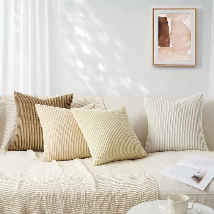 Topfinel Kissenbezug 40x40 cm Beige 4er Set Kordsamt Kissenbezüge Kissenhülle Dekokissenbezug Sofaki