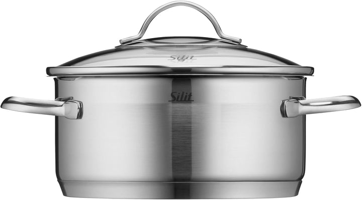 Silit Achat Kochtopf klein 20cm, Glasdeckel, Bratentopf Induktion 2,5l, Edelstahl teilmattiert, unbe