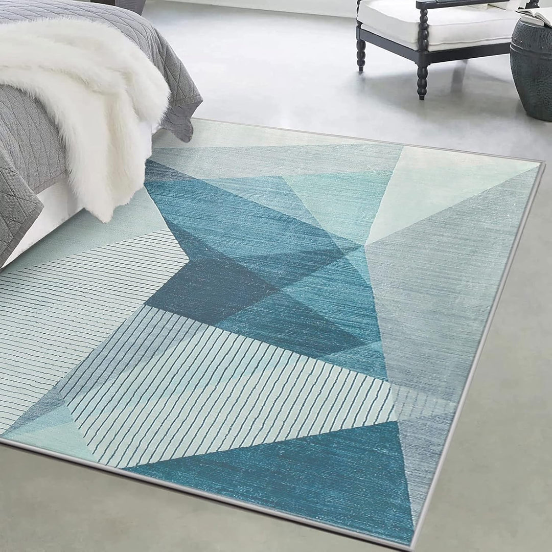 ASIinnsy Kurzflor Teppich Wohnzimmer Teppich Geometrisches Muster Abstrakt Moderne Teppiche Blau Gra