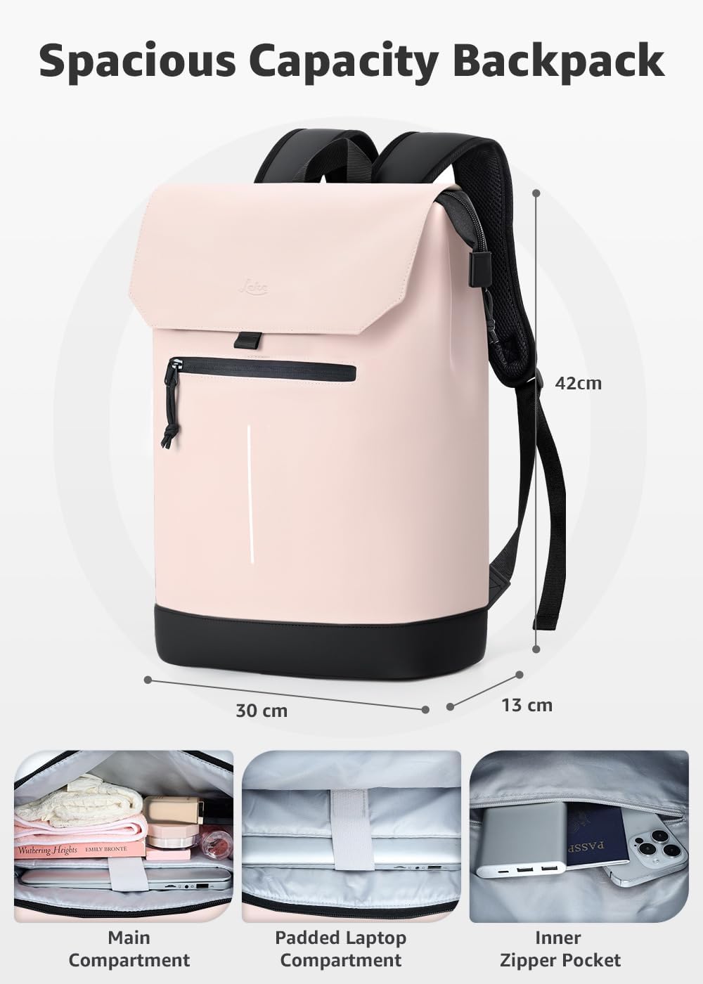 Rucksack Damen & Herren, Mattleder Tagesrucksack mit 15,6" Laptopfach, Eleganter City und Business B