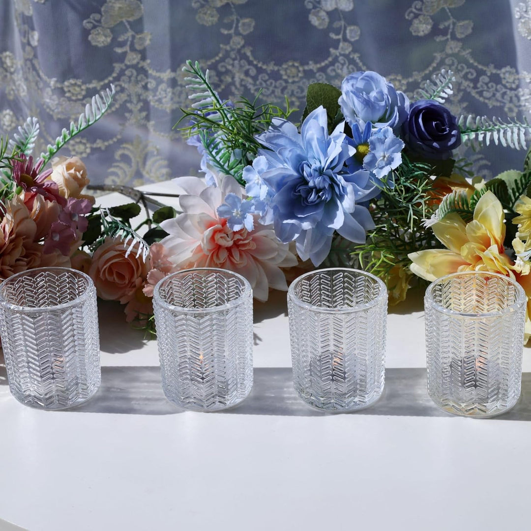 Weizenähren Teelichthalter Glas, Klare Teelichtgläser Vintage im 12er-Set | Vohocandle Klare Teelich
