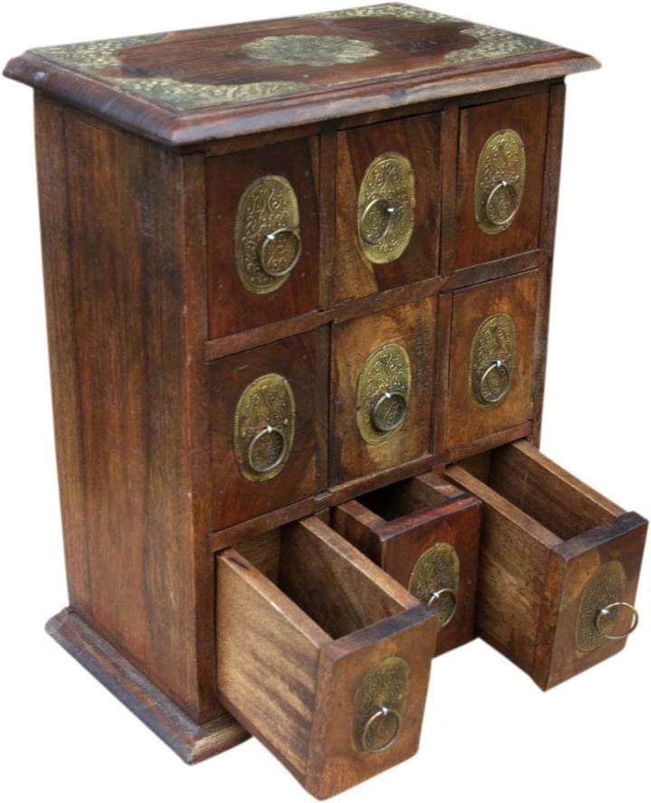 GURU SHOP Schubfachschränkchen, Apothekerschränkchen, Schmuck Schränkchen - Modell 6, Braun, 34x28x1