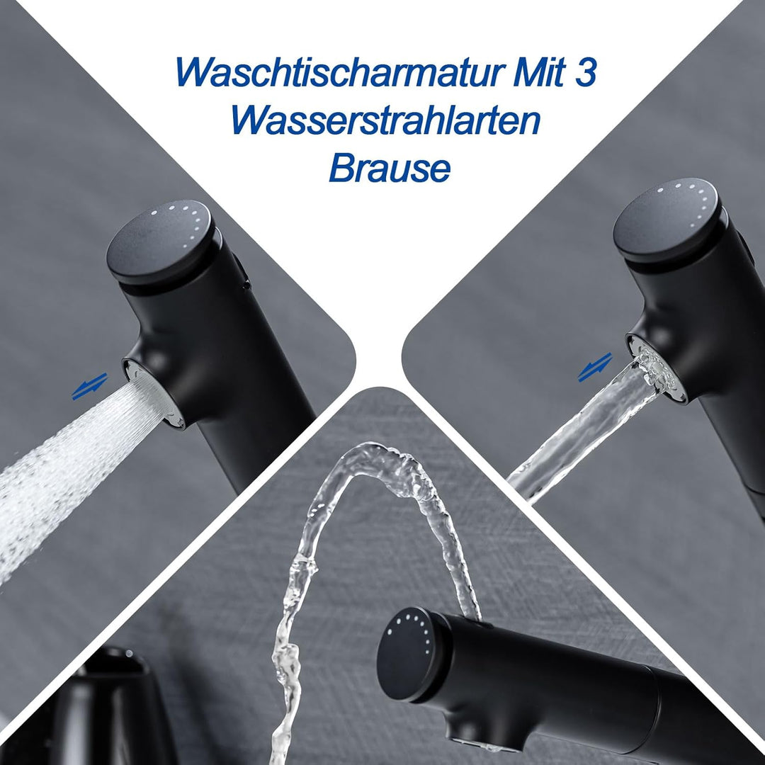 Waschtischarmatur mit Ausziehbar Brause Wasserhahn Bad,Einhebelmischer Badarmatur Waschbeckenarmatur