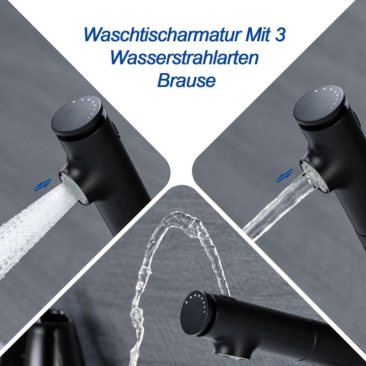 Waschtischarmatur mit Ausziehbar Brause Wasserhahn Bad,Einhebelmischer Badarmatur Waschbeckenarmatur