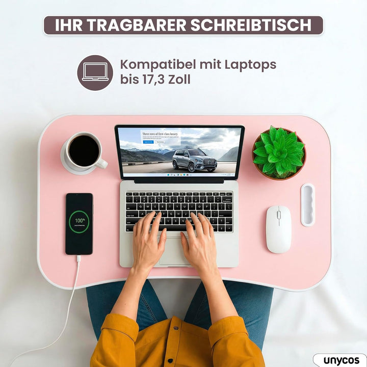 unycos - Betttablett Klappbar, Frühstückstablett mit Griff und Getränkehalter, Serviertisch, Ideal f