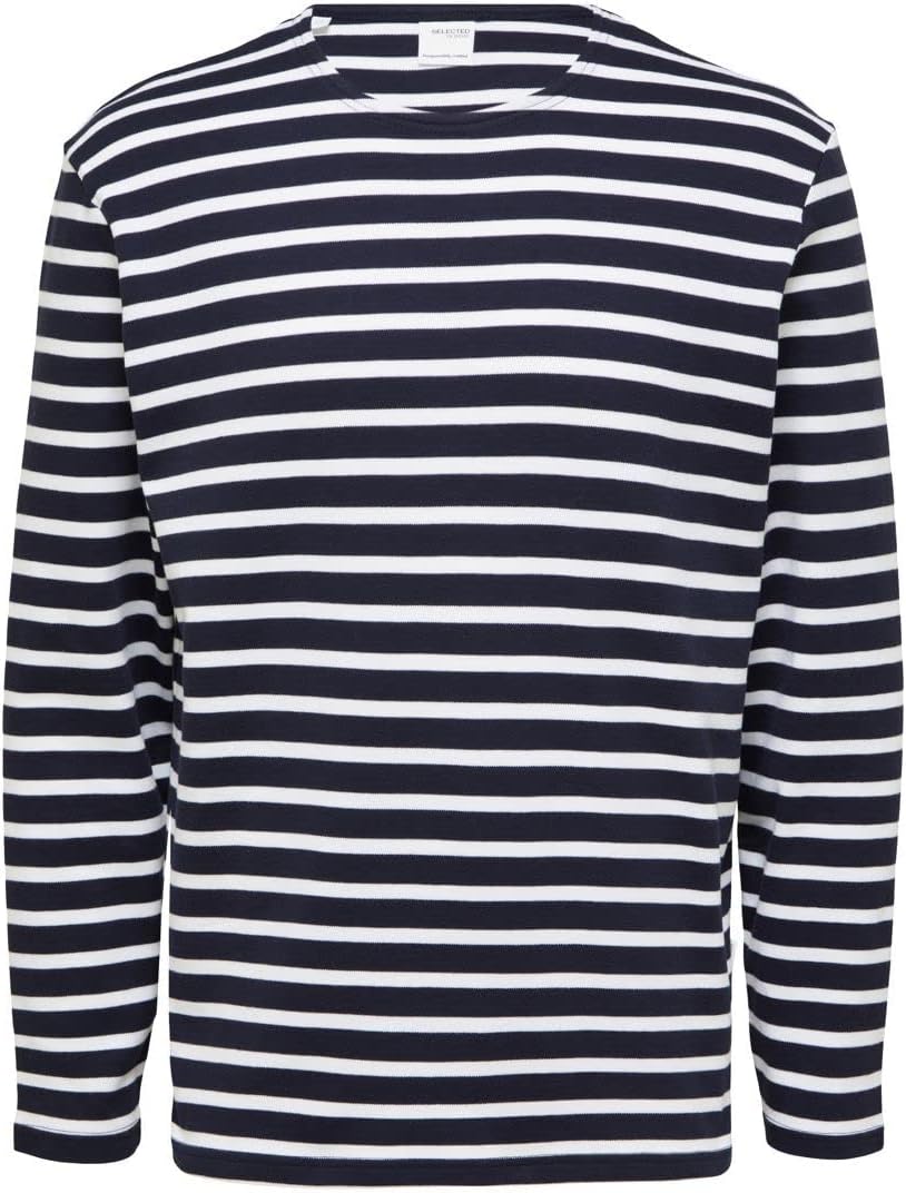 Selected Homme Herren Slhbriac Stripe Ls O-Neck Tee W Noos Langarmshirt L Navy Blazer/Stripes:bright