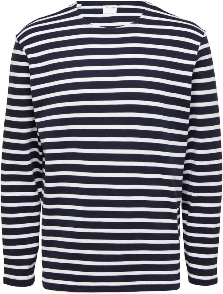 Selected Homme Herren Slhbriac Stripe Ls O-Neck Tee W Noos Langarmshirt L Navy Blazer/Stripes:bright