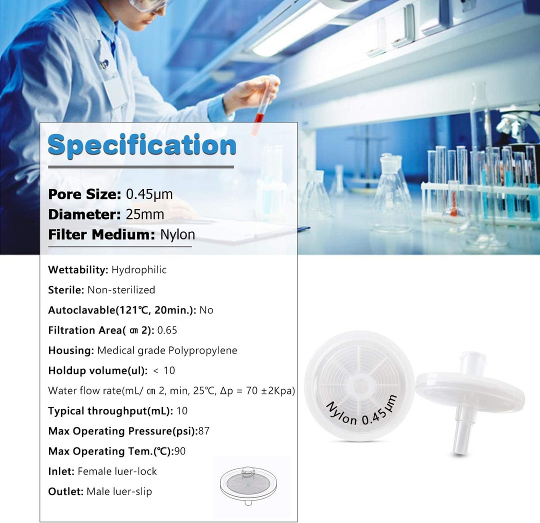NYL Spritzenfilter, 25 mm, 100 Stück, 25mm-0.45μm, 25 mm-0,45 μm., 25mm-0.45μm