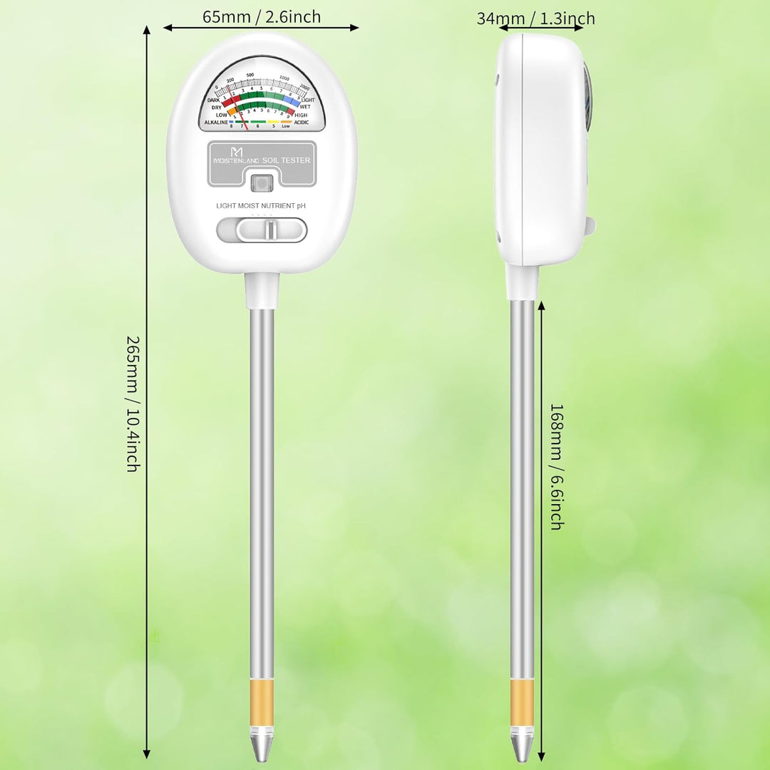 [Upgraded] Bodenfeuchtigkeitsmesser, 4-in-1 Boden-pH-Tester, Bodenfeuchtigkeit/Licht/Nährstoff/pH-Me