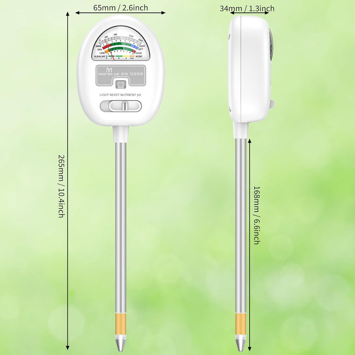 [Upgraded] Bodenfeuchtigkeitsmesser, 4-in-1 Boden-pH-Tester, Bodenfeuchtigkeit/Licht/Nährstoff/pH-Me