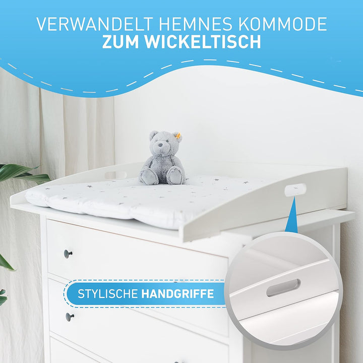 Wickelaufsatz Hemnes HappyBaby weiss [85x75x13cm] für IKEA Hemnes Kommode - INKL. 2-Stufen-Sicherhei