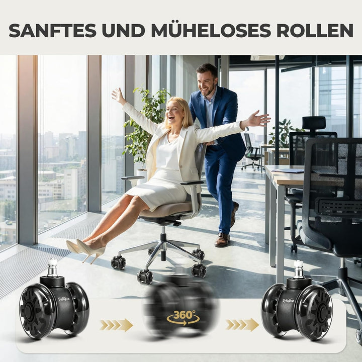 Sytopia Bürostuhl Rollen 11mm x 22 mm, 5er Set Rollen für Bürostühle, Hartbodenrollen für Bürostuhl