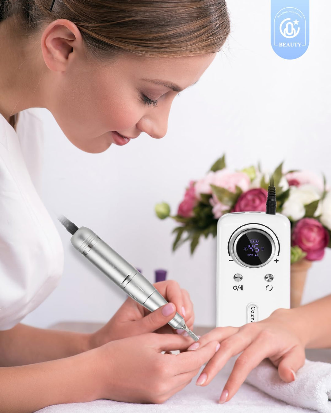 CozyZen Kabellose Nagelfeile Professionell: 45000 U/min Wiederaufladbare Elektrische Nagelfeile Set,