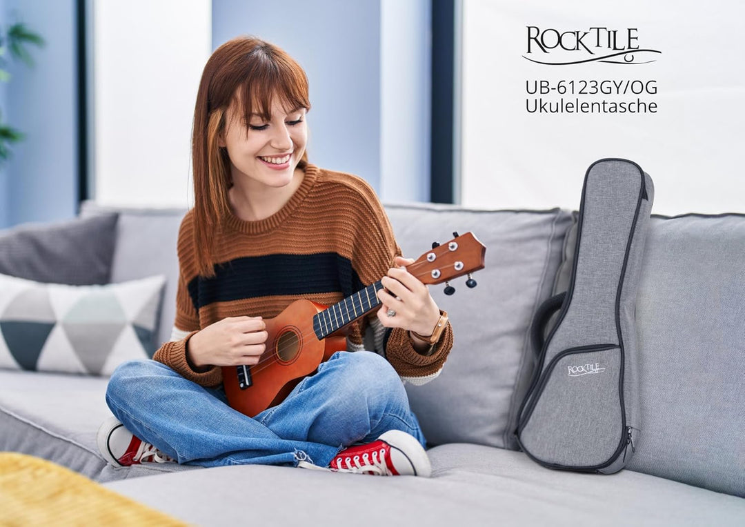 Rocktile Tasche für Sopran-Ukulele Grau - Gigbag für Sopran-Ukulele - Maximale Innenmasse (LxBxH): 5