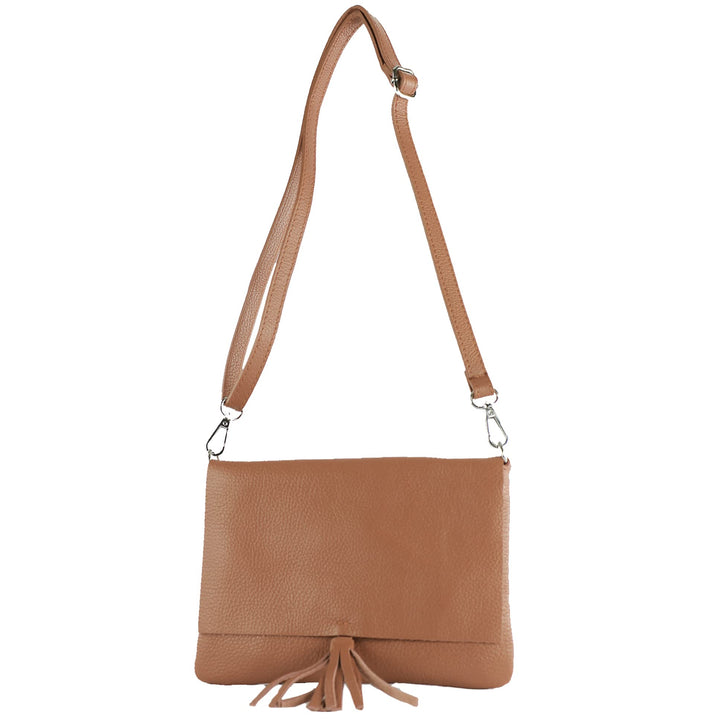 modamoda de - T242 - ital. Leder Clutch Umhängetasche Small Blassbraun, Blassbraun