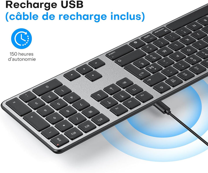 OMOTON Kabellose Bluetooth-Tastatur und Maus für Mac, Tastatur und Maus, wiederaufladbar mit 3 Bluet