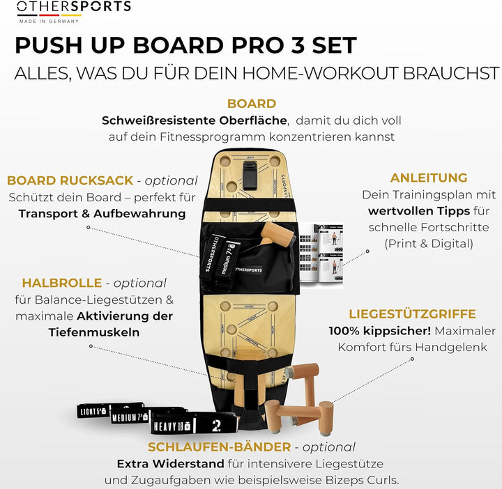 Liegestütze Brett Pro 3 – Maximal effektives Brusttraining mit Balance + Widerstandsfunktion – Push