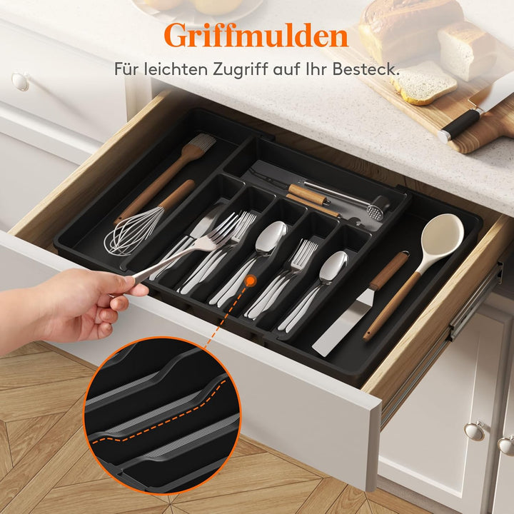 Lifewit Besteckkasten für Schubladen mit Rutschfestes TPR, verstellbarer Kunststoff Organizer Küche