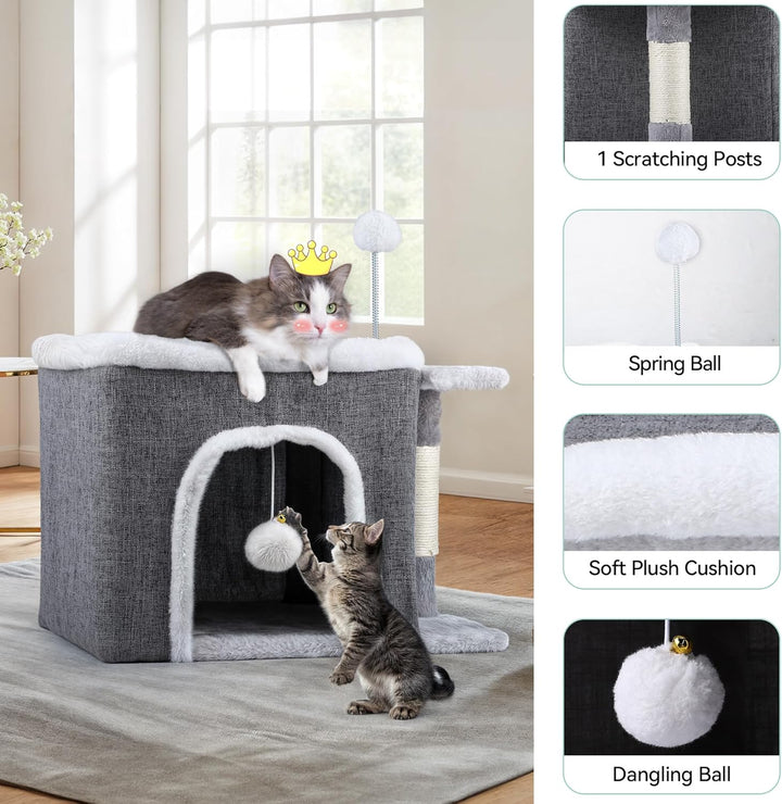 YITAHOME Katzenhaus Indoor,Faltbares Katzenhaus 47L x 40B x 32H cm Grosse Katzenhöhle mit Kratzbrett