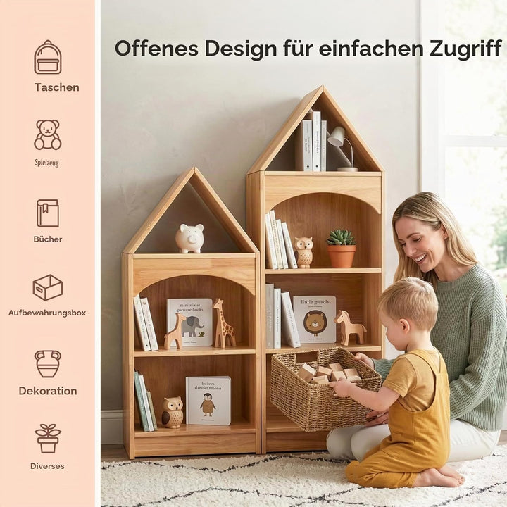 OOOK Gummiholz Kinder Bücherregal, Spielzeugaufbewahrung mit 3 Etagen | Kinderregal 40×30×92cm, Spie