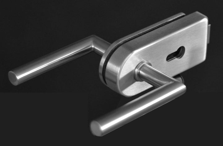 BP1-834R-PZ: Glasdrehtür, ESG Glas 834x1972x8mm, DIN rechts, Siebdruck P1, mit Beschlag inkl. Aufnah