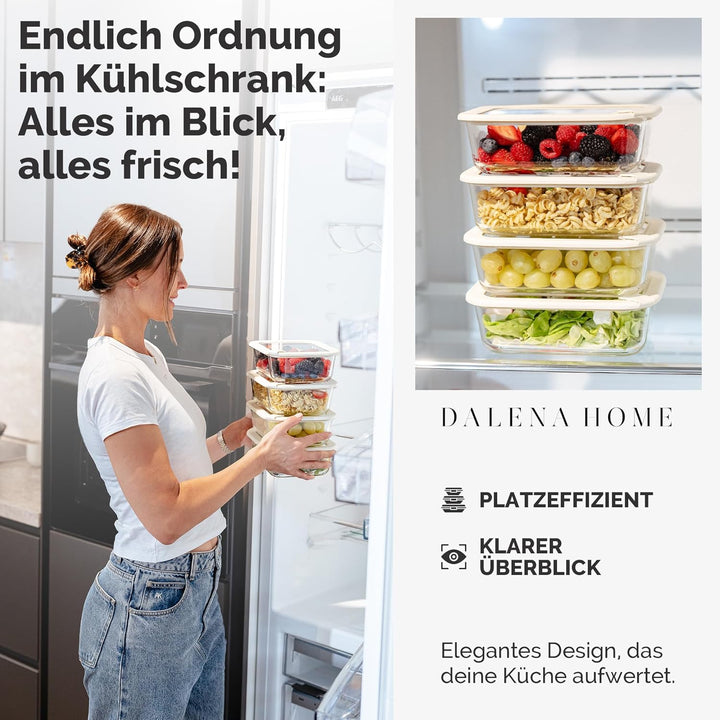 Frischhaltedosen Set 4x1020ml – Borosilikatglas, Glasbehälter luftdicht & mikrowellengeeignet, Meal