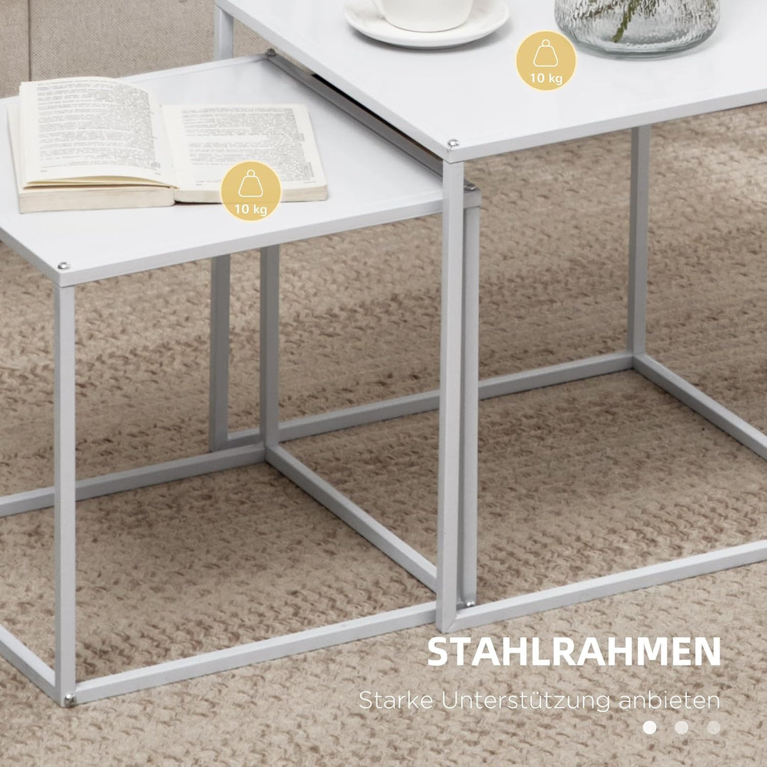 HOMCOM Couchtisch Quadratisch 2er Set, Satztisch Modern Wohnzimmertisch Stapelbar Kaffeetisch Beiste